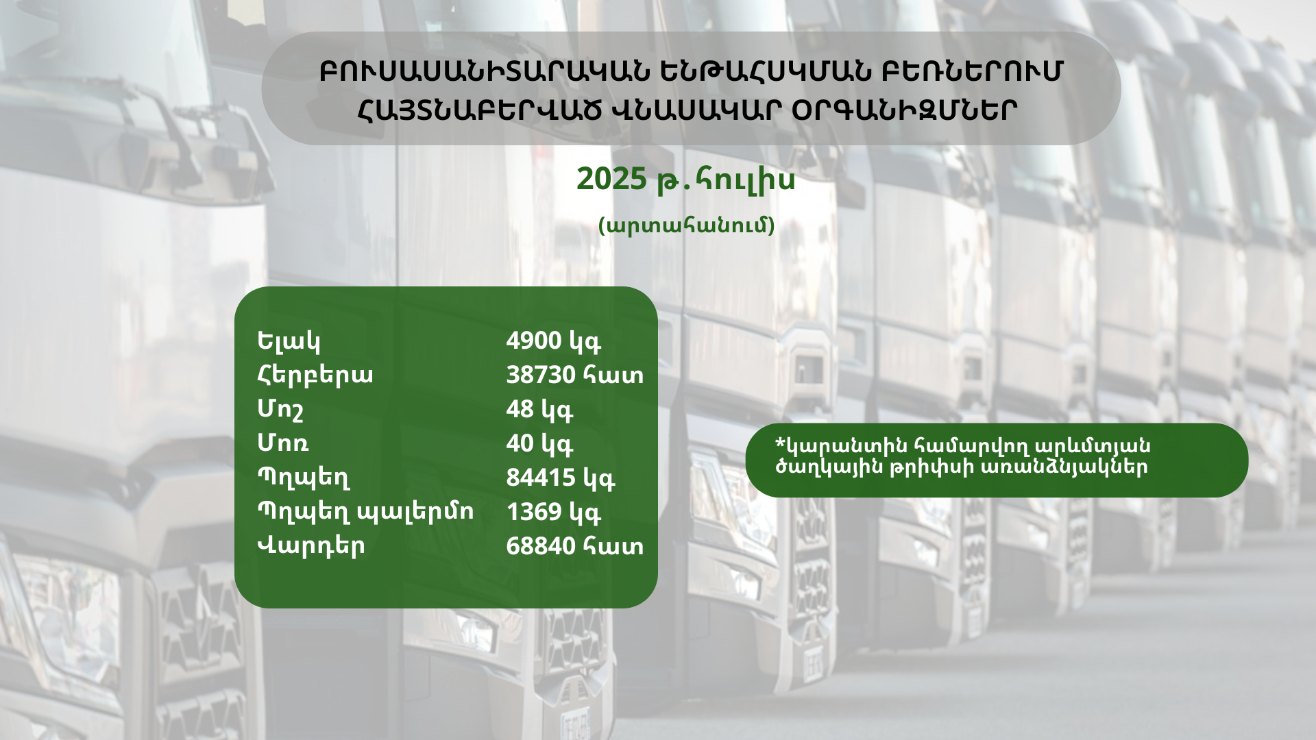 ԲՈՒՍԱՍԱՆԻՏԱՐԱԿԱՆ ԵՆԹԱՀՍԿՄԱՆ ԲԵՌՆԵՐՈՒՄ ՀԱՅՏՆԱԲԵՐՎԱԾ ՎՆԱՍԱԿԱՐ ՕՐԳԱՆԻԶՄՆԵՐ (2025 թ․ հուլիս)